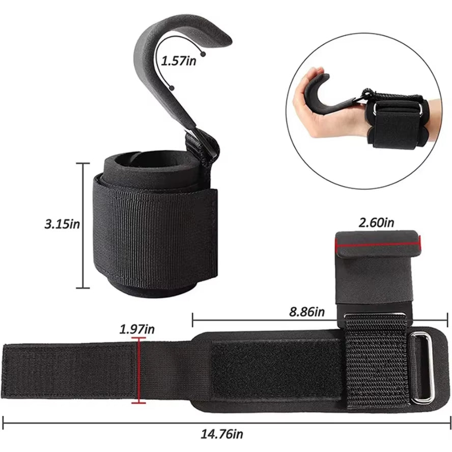 Weight Lifting Hook Grips with Wrist Wraps Hand-Bar Wrist Strap Gym Fitness Hook Weight Strap Pull-Ups Power Lifting Gloves