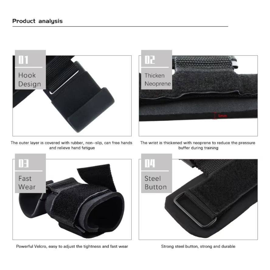 Weight Lifting Hook Grips with Wrist Wraps Hand-Bar Wrist Strap Gym Fitness Hook Weight Strap Pull-Ups Power Lifting Gloves