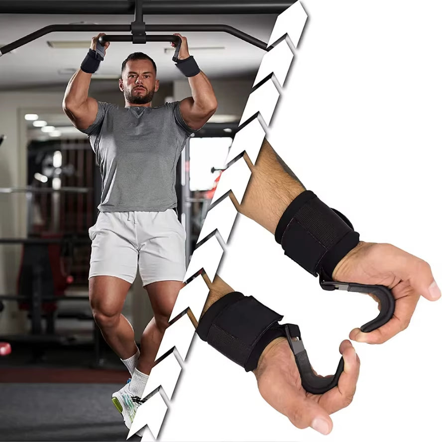 Weight Lifting Hook Grips with Wrist Wraps Hand-Bar Wrist Strap Gym Fitness Hook Weight Strap Pull-Ups Power Lifting Gloves