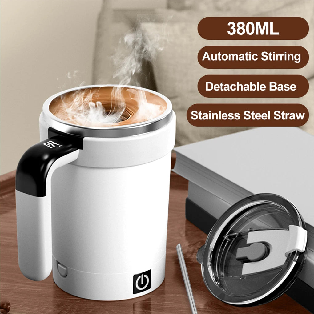 Portable USB Charging Automatic Self Stirring Mug LED Temperature Display Electric Stirring Rotating Magnetic Tumbler with Lid