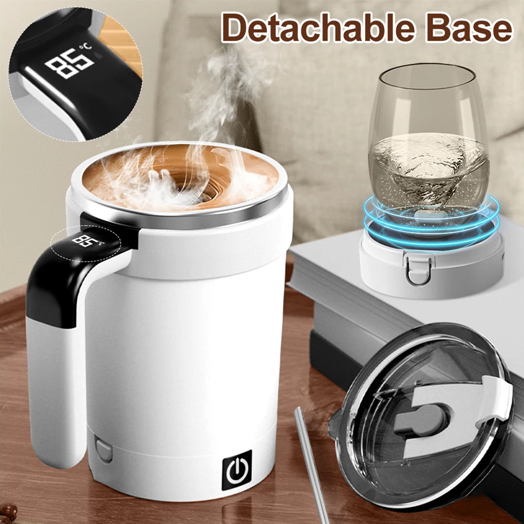 Portable USB Charging Automatic Self Stirring Mug LED Temperature Display Electric Stirring Rotating Magnetic Tumbler with Lid