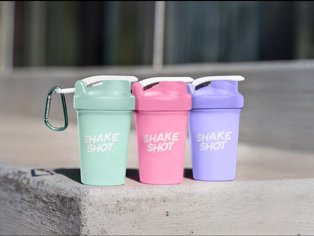 Shake Shot Solid 4 Oz Mini Pre-Workout & Supplement Bottle with Clip & Shaker Ball Dishwasher Safe BPA Free Phthalate Free